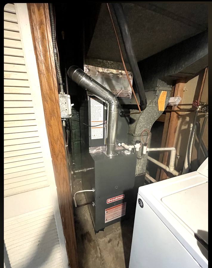 New Goodman furnace with new flue piping and sealed plenum connections